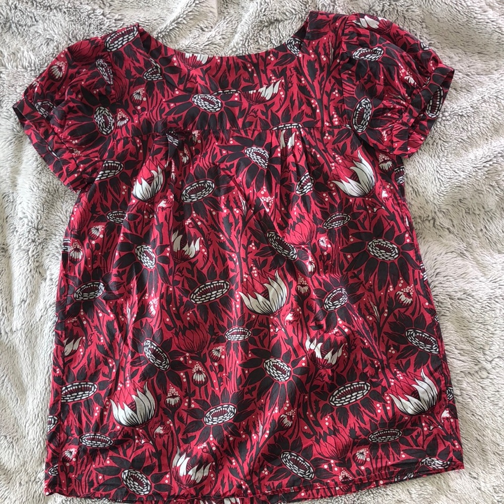 Berry and grey flower print shirt